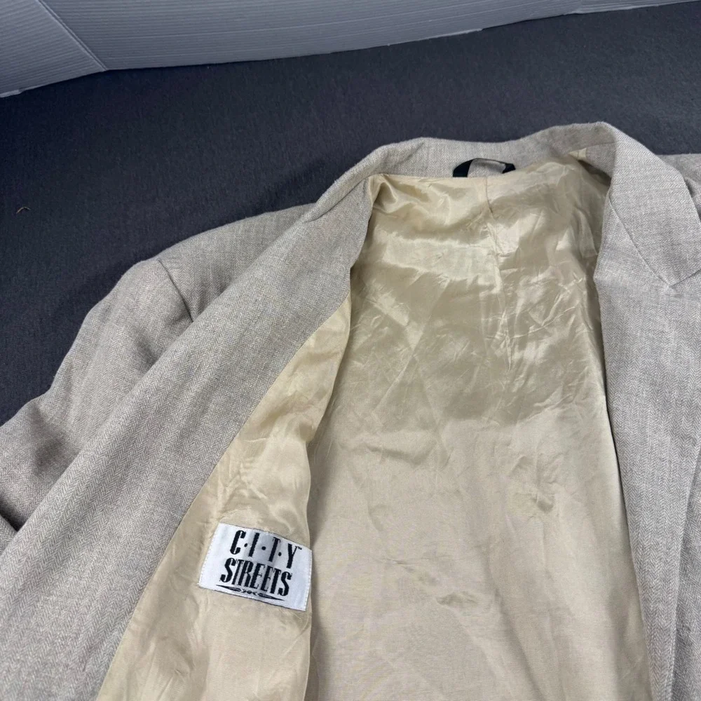 City Streets Mens XL Tan Herringbone Linen Blend 3-Button Blazer Sport Coat